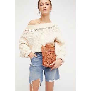 FREE PEOPLE PANDORA BOATNECK PULLOVER CHINKY KNIT SWEATER SIZE MEDIUM